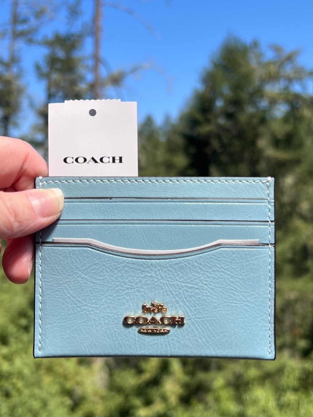 COACH Slim ID Card Case Powder Blue Cardholder Wallet Gold Hardware CBL81 NWT
